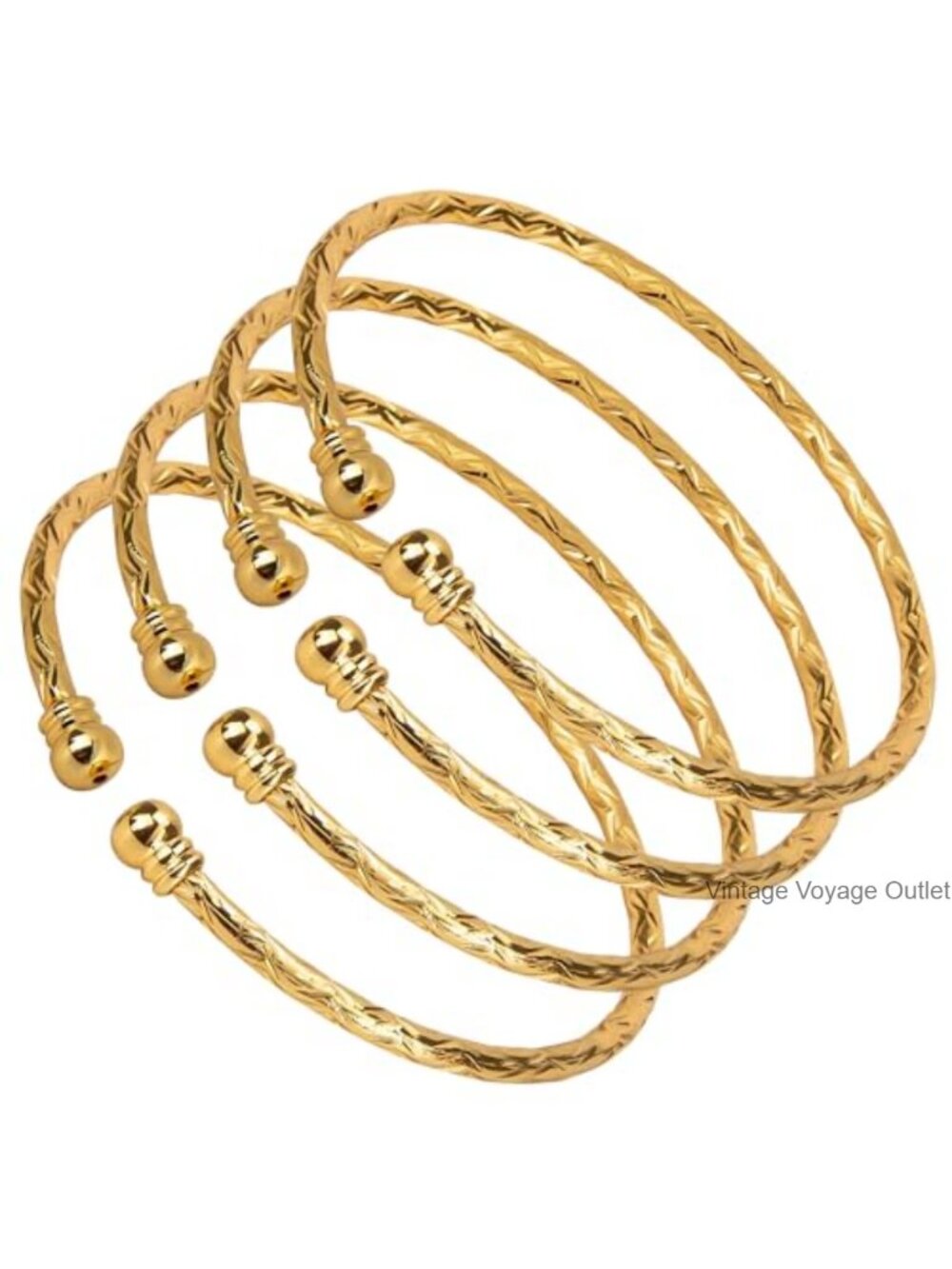 4pcs Gold Plated Open Bangle Bracelet Set Twisted Cuff Small Wrist